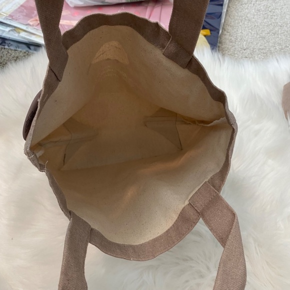 Small Tote Bag. Canvas. Birds Print. Light Brown Multi. - Picture 5 of 7